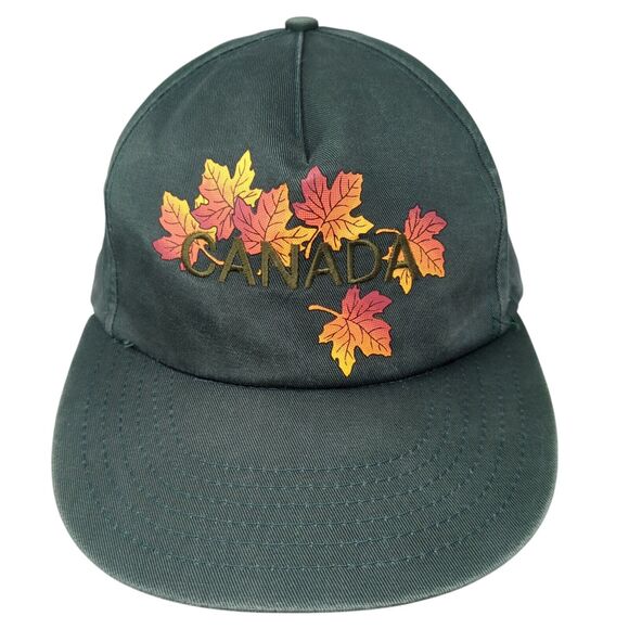 Canada Snapback Hat Green One Size Adjustable Embroidered Patriotic 6 Panel - Picture 1 of 9